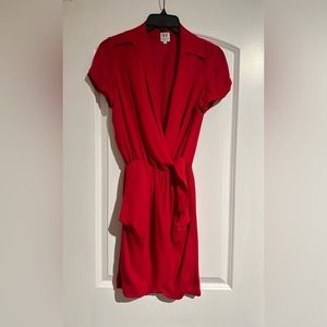 Halston heritage red silk wrap mini dress